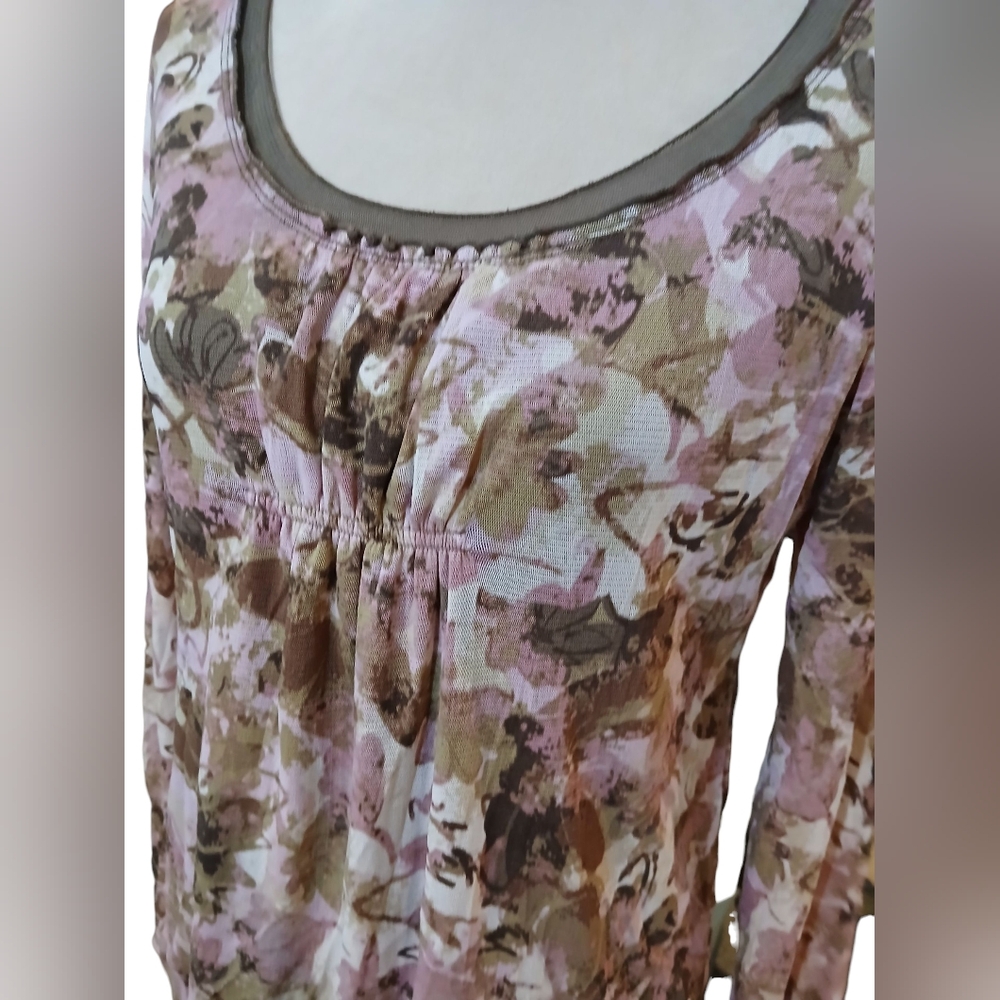 Axcess Pink Brown Layered Babydoll Mesh Floral Blouse Large Fairy Goblincore - Picture 4 of 10